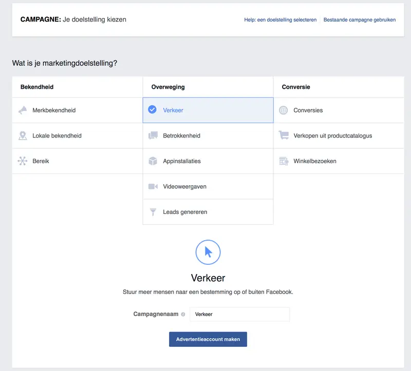 Doelstelling kiezen Facebook advertentie