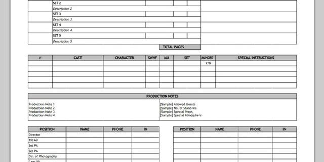 Voorbeeld van callsheet